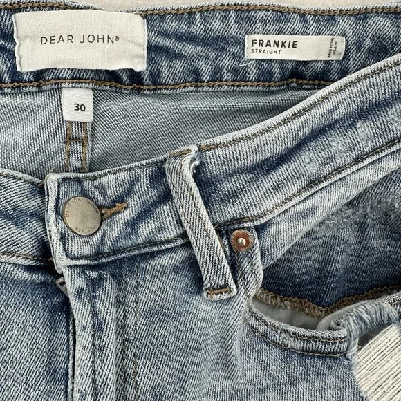 Dear John Frankie Straight Cropped Distressed Ripped High Rise Jeans Women Sz 30 - Picture 5 of 8